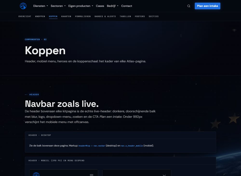 UI-kit: Koppen en heroes op 1366 px breed