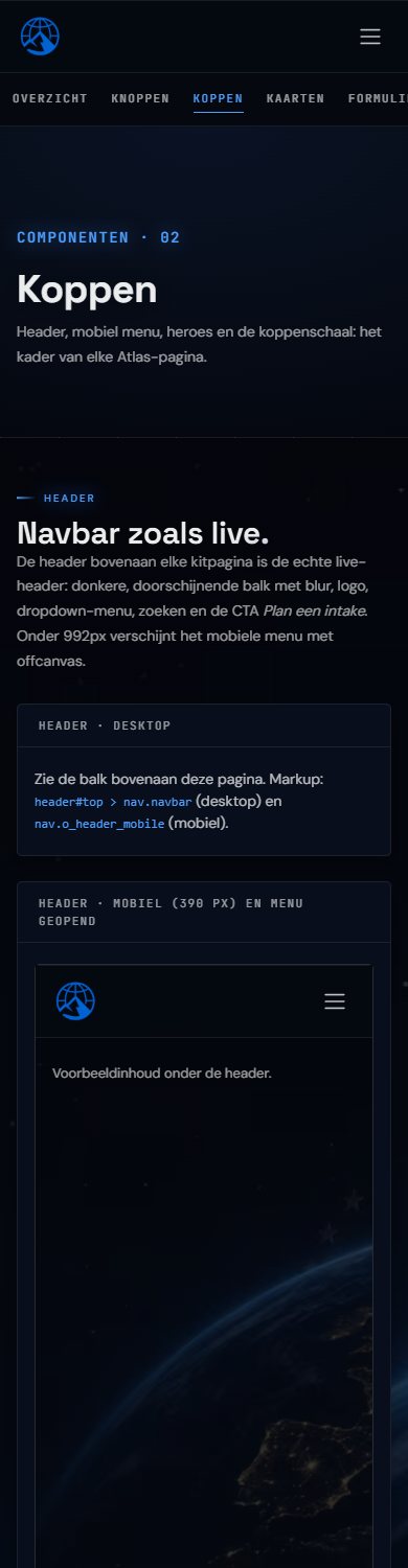 UI-kit: Koppen en heroes op 390 px breed