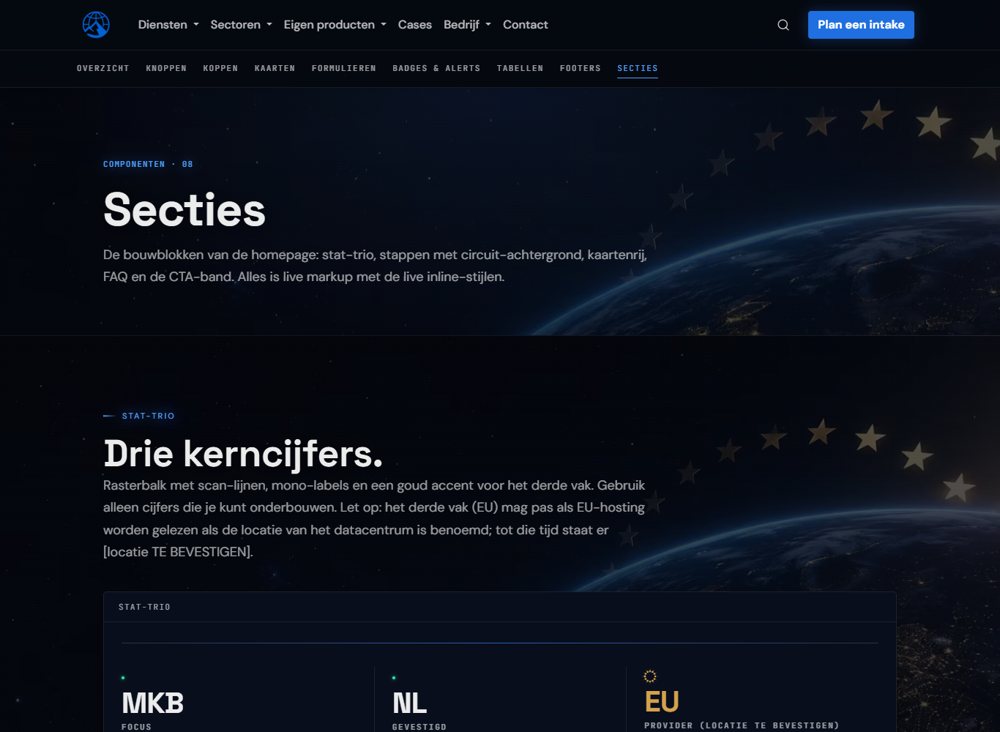 UI-kit: Secties op 1366 px breed